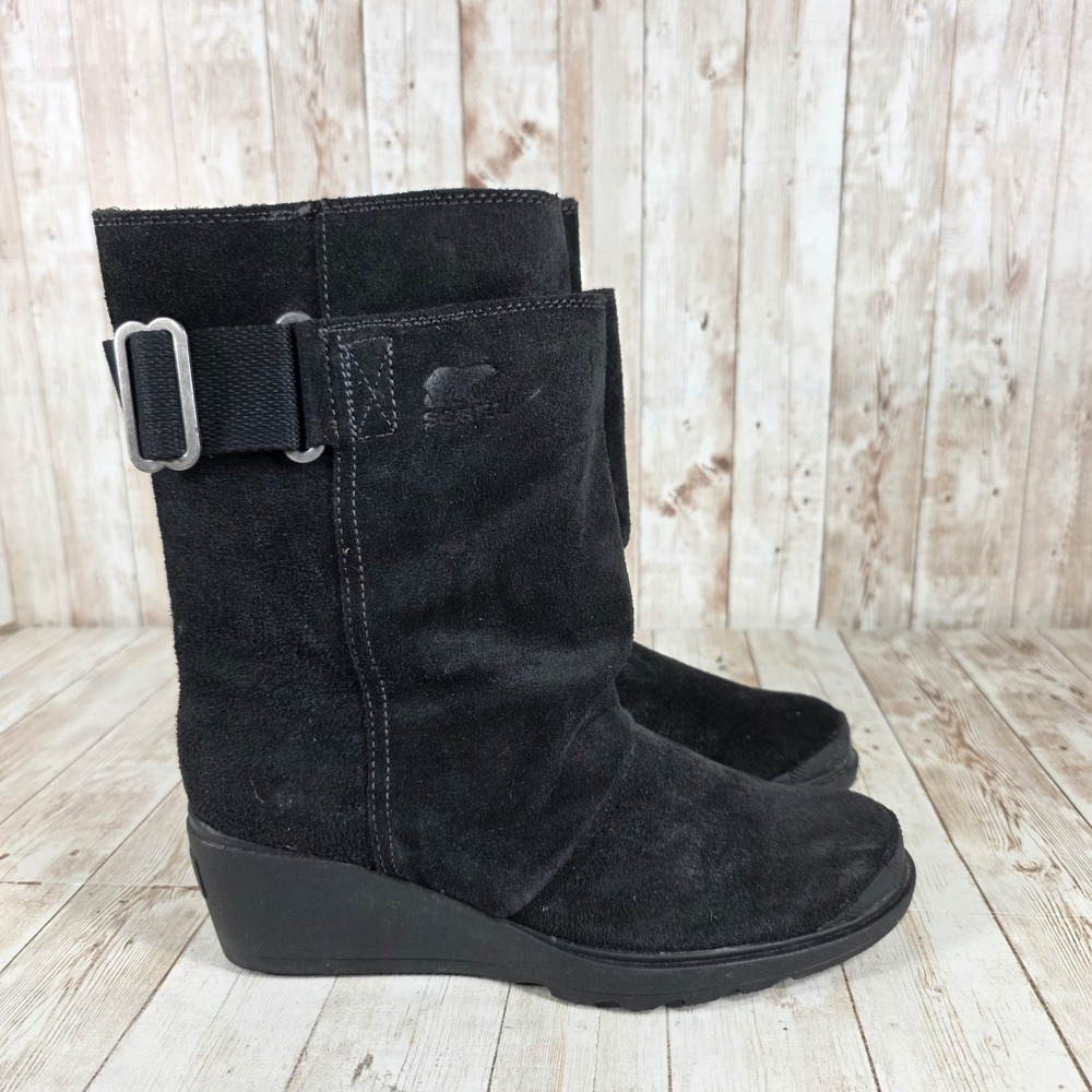 Sorel Women's Black Suede Wedge Booties‎ Size 7 Comfort Casual Winter